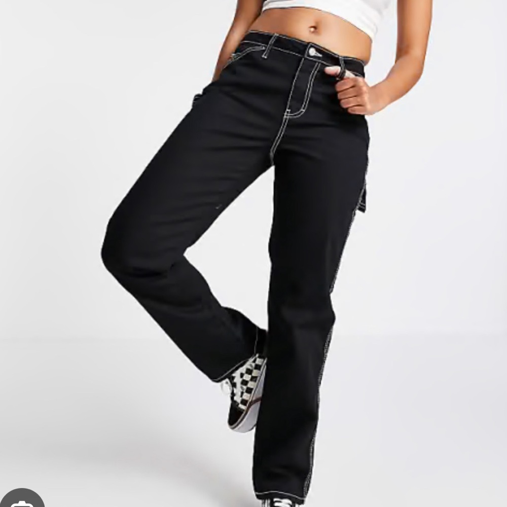 Dickies Girl Slim Fit Carpenter Pants Black size 3/26 Denim